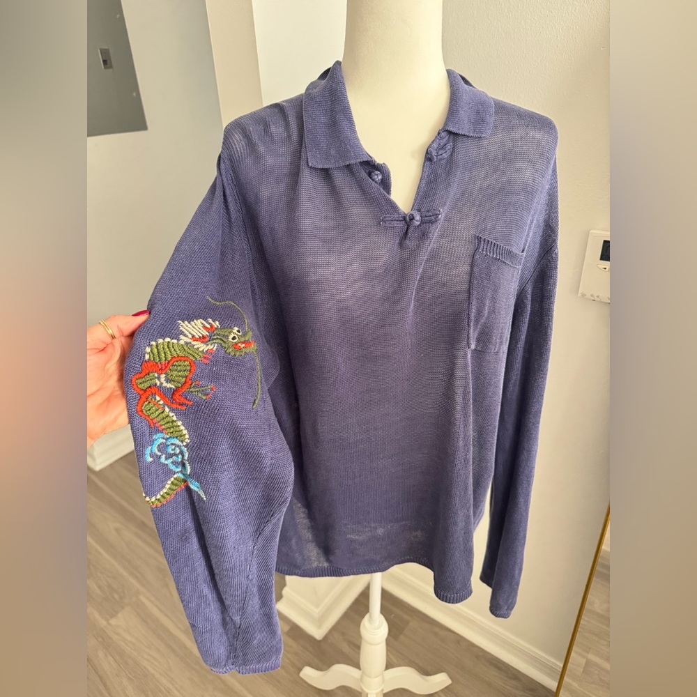 Polo Ralph Lauren Men's 💯 % linen V-Neck Sweater w/ embroidery